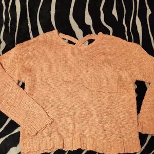 Peach Crewneck Knit Sweater with Chest Pocket